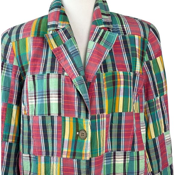 Doncaster Sport Women's 12W Blazer Jacket Madras Plaid Patchwork Cotton Vintage - Picture 4 of 10